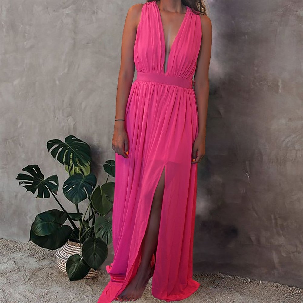Miss Avenue Women's Pink Deep Chest Maxi Dress